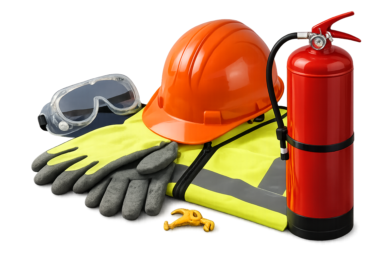 Professional Safety Equipment - Hard Hat, Vest, Gloves, Fire Extinguisher